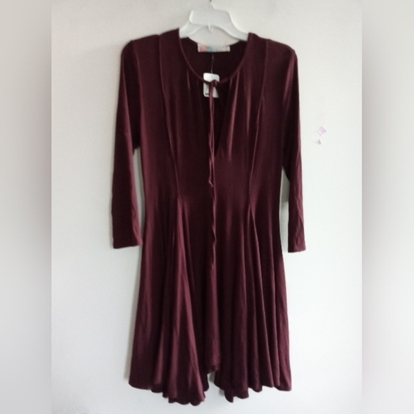 NWT Free People Beach Maroon Purple Jersey Knit Assymetrical Hem Dress sz Small - Picture 3 of 8